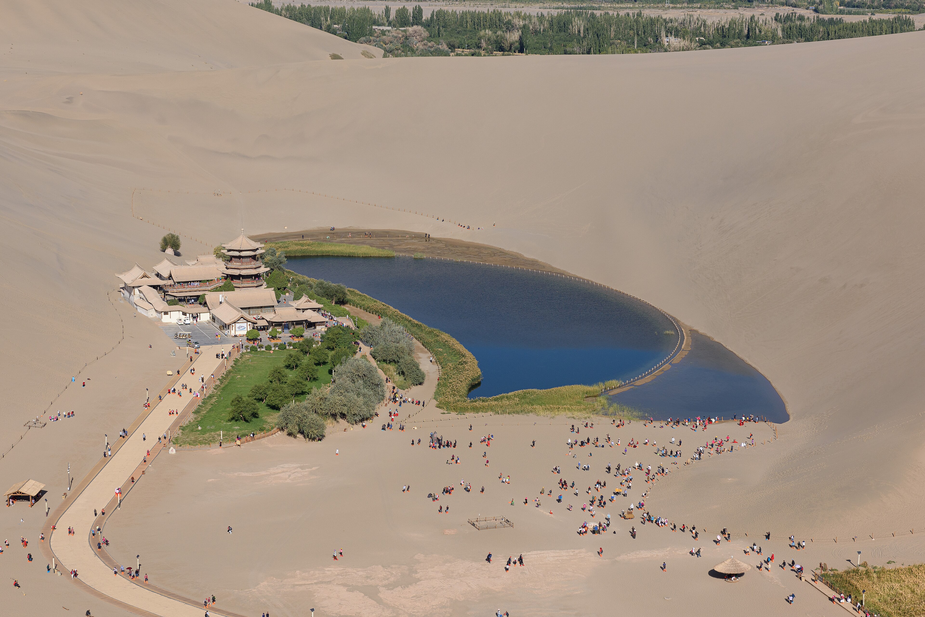 Crescent Lake ringed by the Mingsha dunes